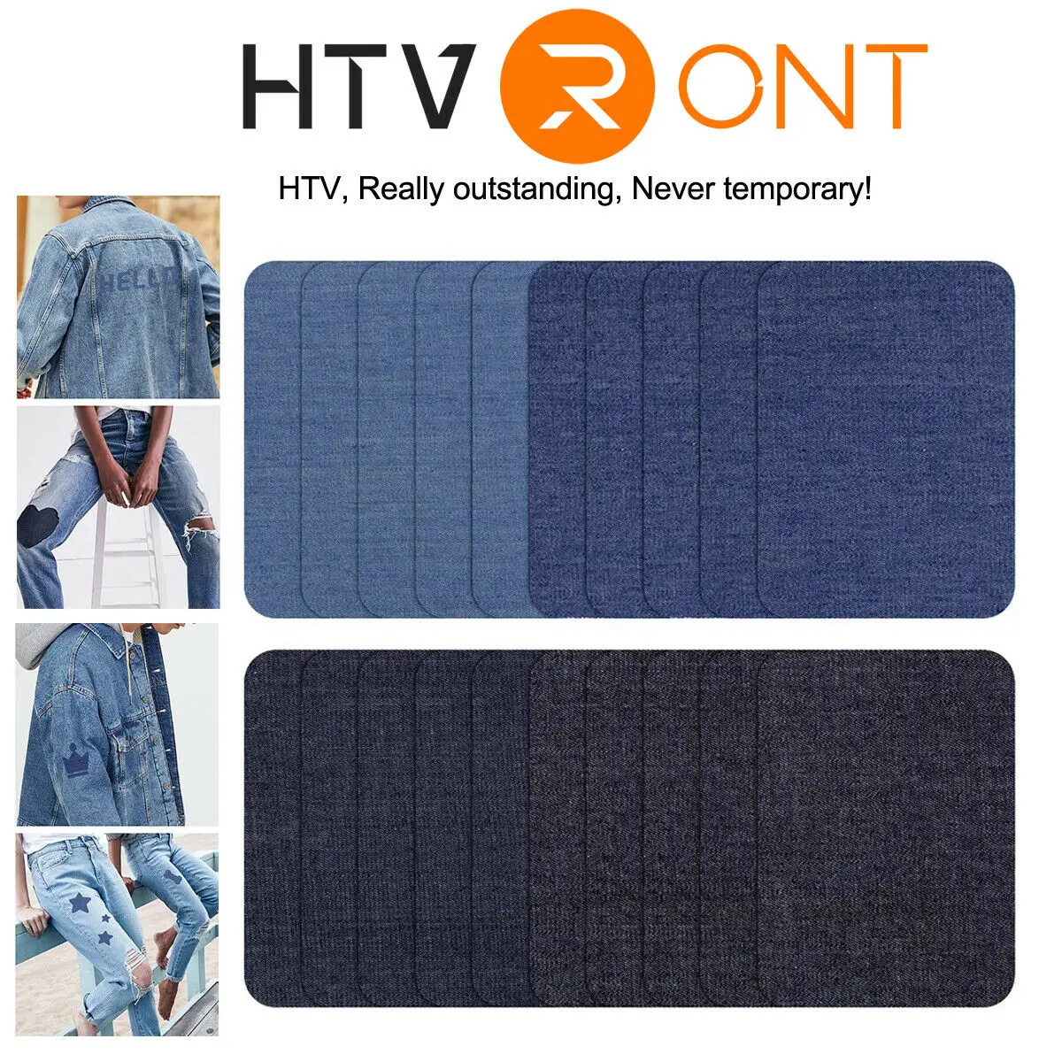 HTVRONT 20pc Jeans Denim Patches Iron On Elbow Knee Patches DIY Repair Kits For Clothing Pants Apparel Embroidered Sewing Fabric