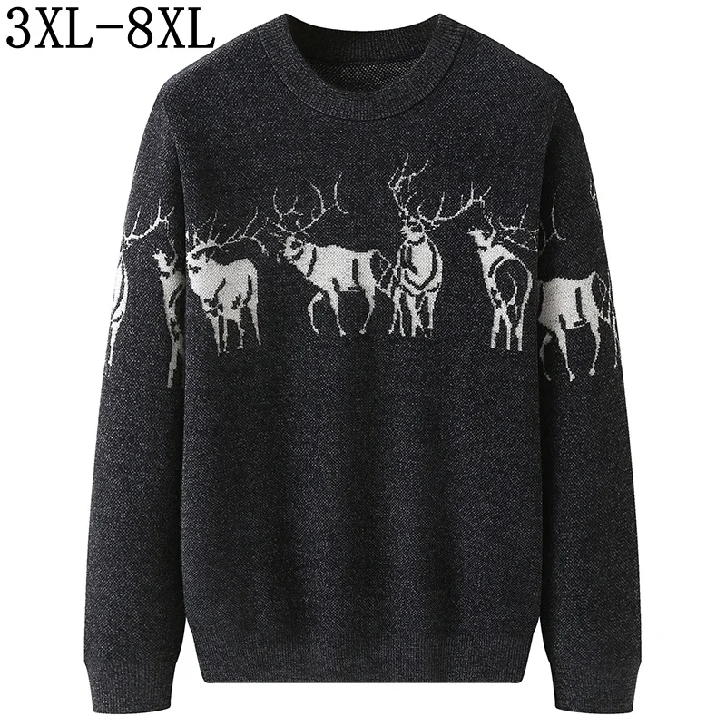 

6XL 8XL 7XL New Winter Thick Warm Knitted Pullover Sweater Men Fashion Mens Sweaters With Deer High Quality Casual pull homme