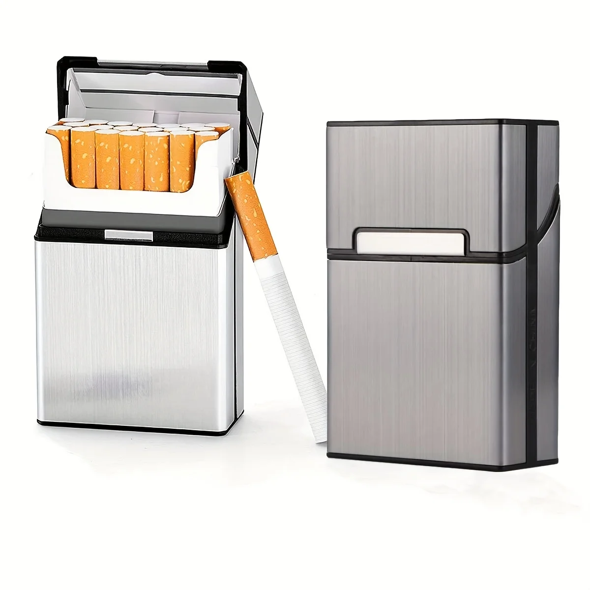 20‑Count Cigarette Case, Magnetic Brushed Metal Material, Waterproof Men's Cigarette Holder Box