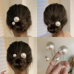 Simple Large Pearl Hair Sticks Bride Wedding Party Hair Clips Fashion Bun Styling Pins Women Hairpin Head Accessories