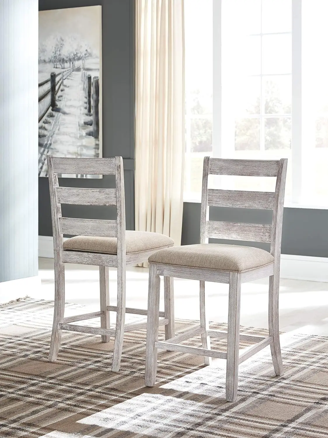 Barstool estofado, altura contrária, branco antigo, grupo de 2, 18,5 "D X 21,25" W X 41 "H, 24"