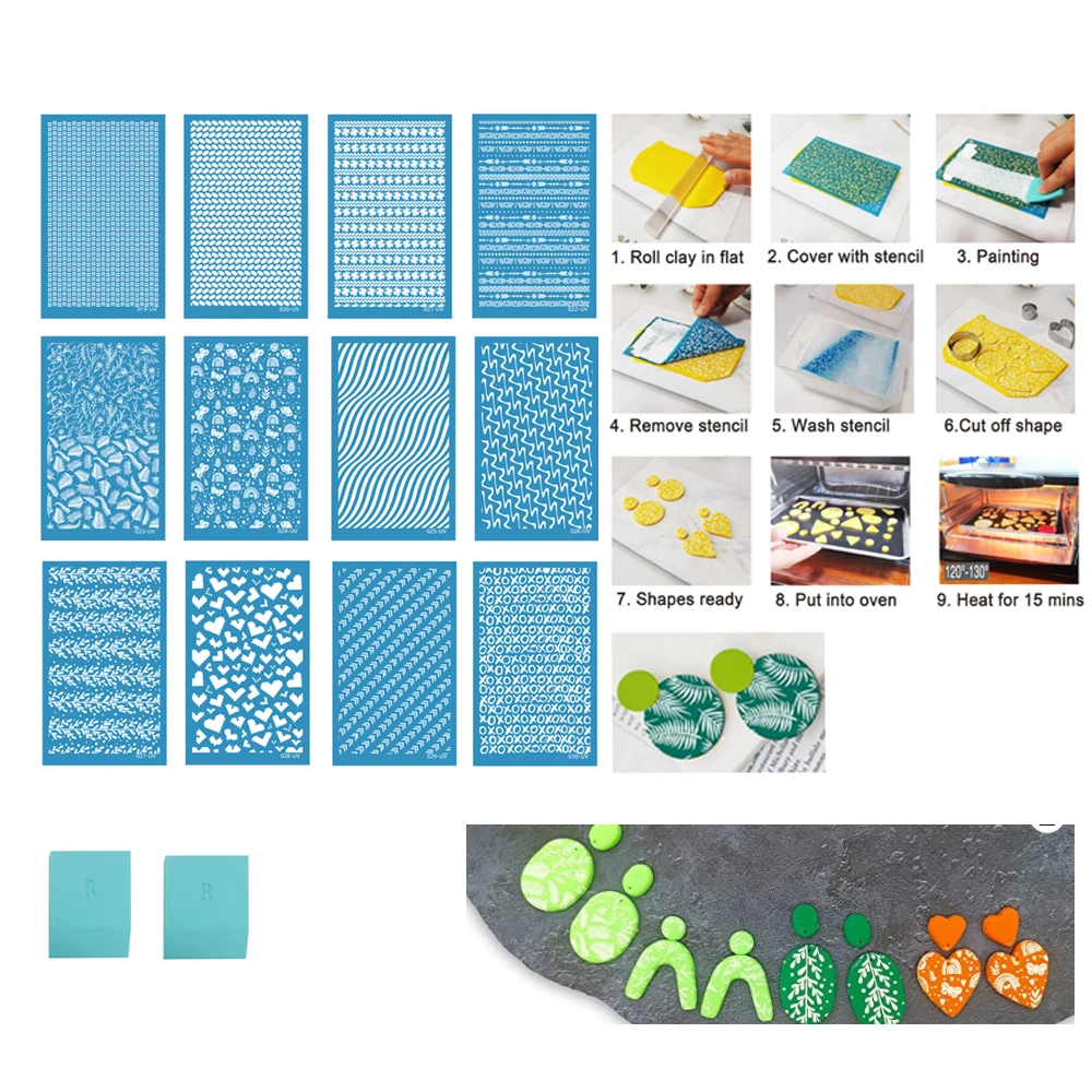 

Alinacutle Polymer Clay Silk Screen Stencils for Handmade Earrings DIY Jewelry ,12-Silkscreen Stencils & 2- Squeegees