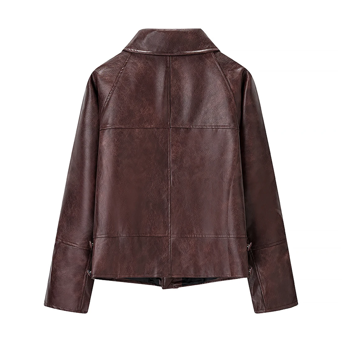 Women's Retro Brown Leather Jacket Loose Fit Single-Breasted Lapel Casual Street Style Three-Button Fall 2025