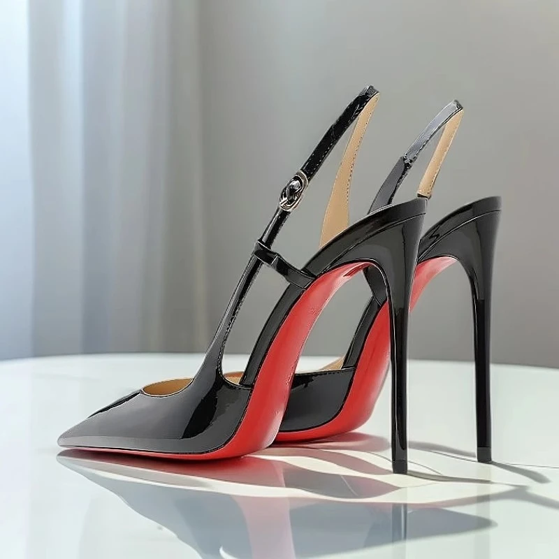 Spring and summer pointed side empty patent leather OL single shoes banquet dress large size thin high-heeled women's sandals