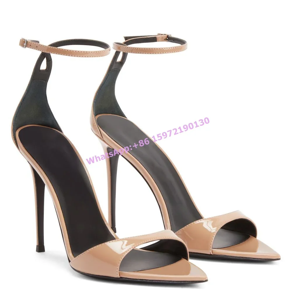 

Solid Ankle Band Gold Sandals Straight Strap Pointy Toe Buckle Strap Stiletto Shoes Summer Concise Women's Sexy Party Sandals