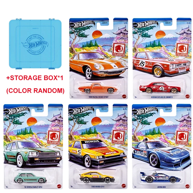 Original Hot Wheels Car J-IMPORTS 1/64 Diecast Toy per Boy Voiture Nissan Skyline 2000GT 1985 Honda CR-X Toyota Mazda Acura Gift