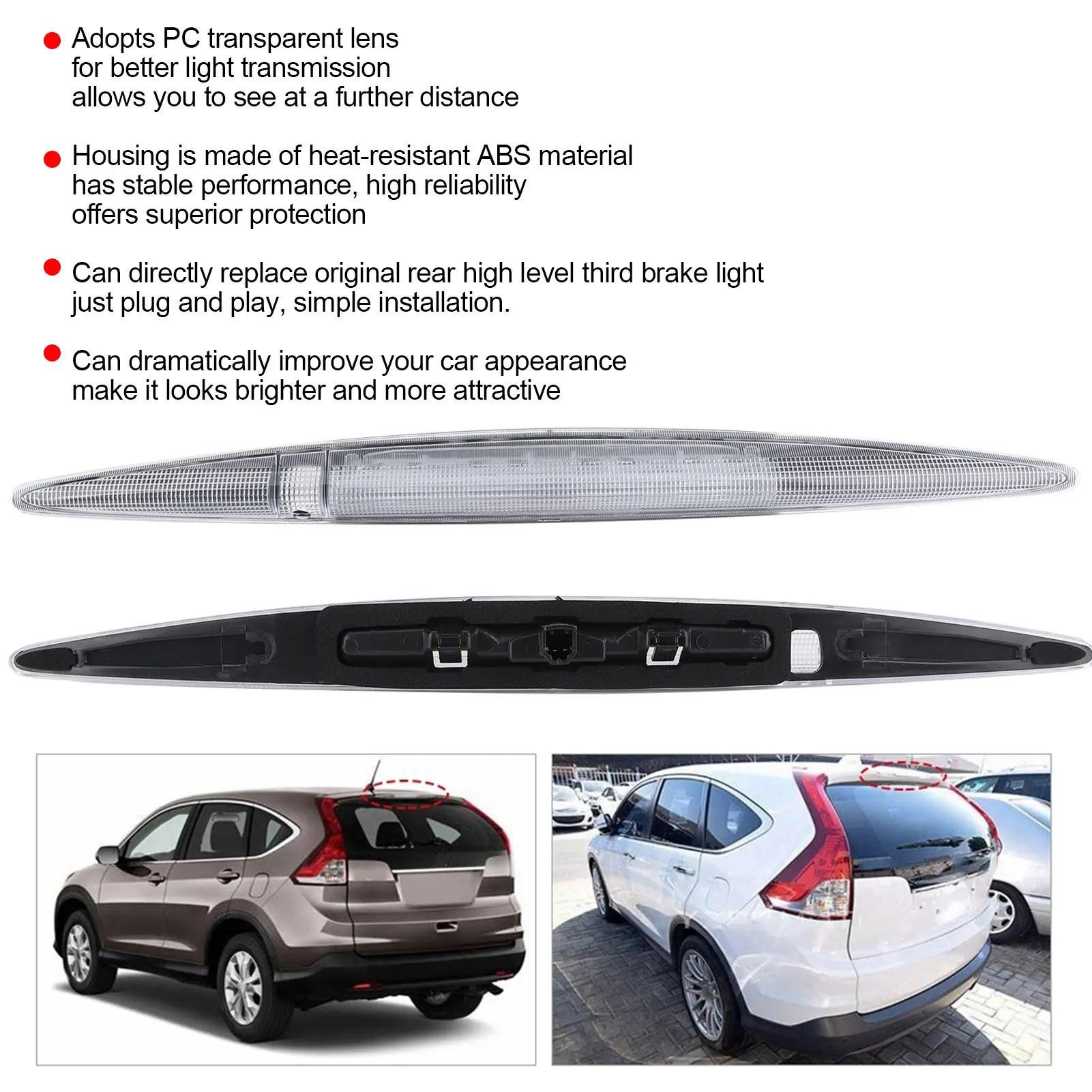 

Третий стоп-сигнал с высоким креплением, задний фонарь с прозрачной линзой 34270T0AA01, подходит для CR-V LX/EX-L/EX 2012-2014, лампа с высоким креплением