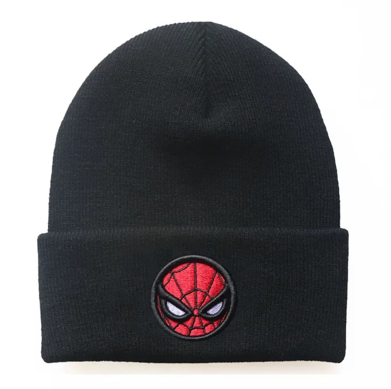 Spider-Man series cartoon hat light blue black knitted cap fashion solid colour printing knitted cap wool cap autumn and winter