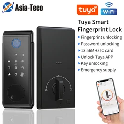 Smart Deadbolt Lock Tuya APP Wifi Keyless IC Card Fingerprint Keypad Digital Remote Unlock Dead Bolt Cylinder door Lock For Home