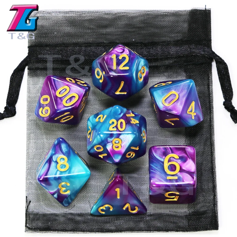 High Quality Mix Colors Gold Ink Dice with Bag Kids Plastic Cubes Special Birthday Gift DnD Boardgame