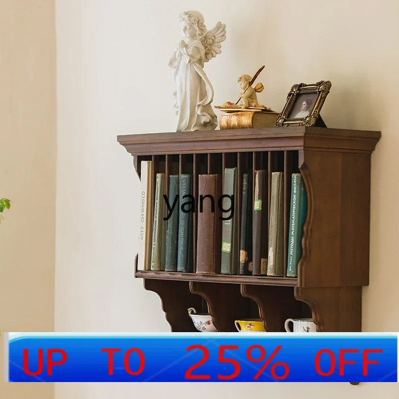 LMM medieval solid wood storage teacup dinner plate storage side cabinet wall hanging living room entrance