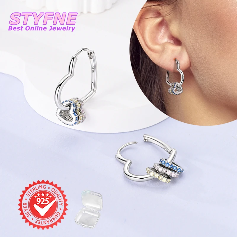 925 Sterling Silver Colored  Heart Circles Overlap Infinite The Love Zircon Hoop Earrings Fashion Jewelry Gifts for Women Girls