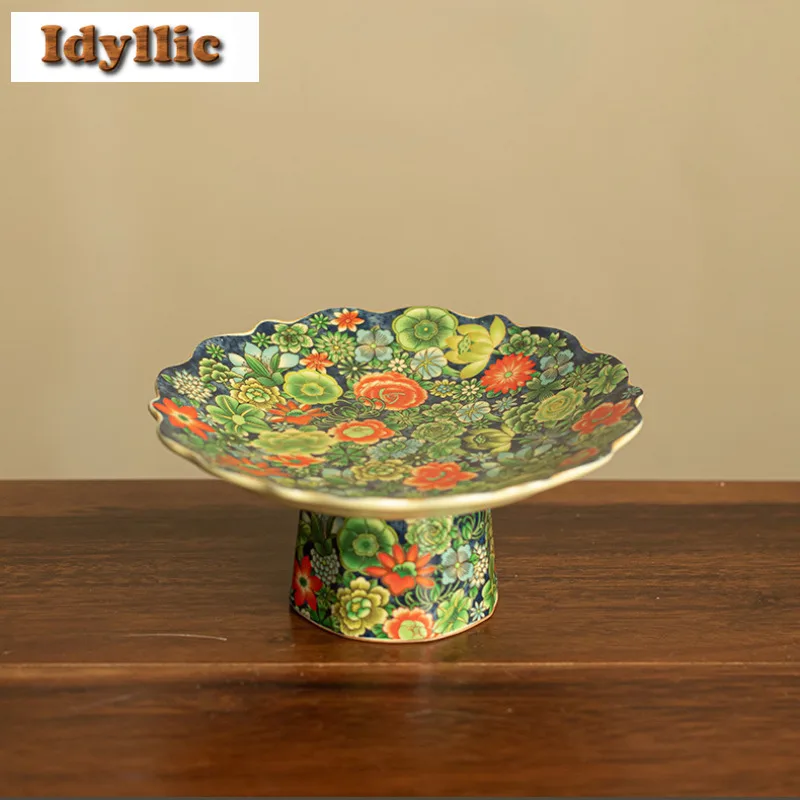 

Ru Kiln Pastel Flower Sea High Foot Fruit Dishes Handmade Pastry Plate Household Sharing Plate Teaset Supplies Craft Supplies
