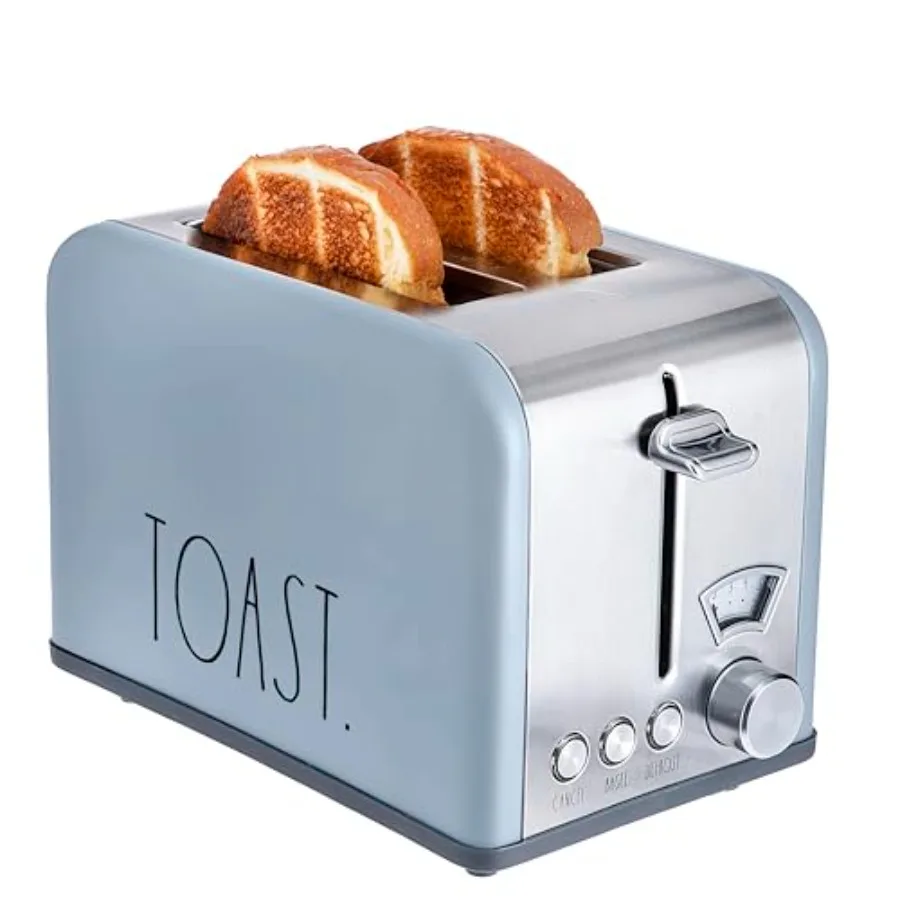 

2-Slice Square Stainless Steel Toaster with Wide Slot 5 Browning Levels Bagel Defrost Cancel Functions in Baby Blue