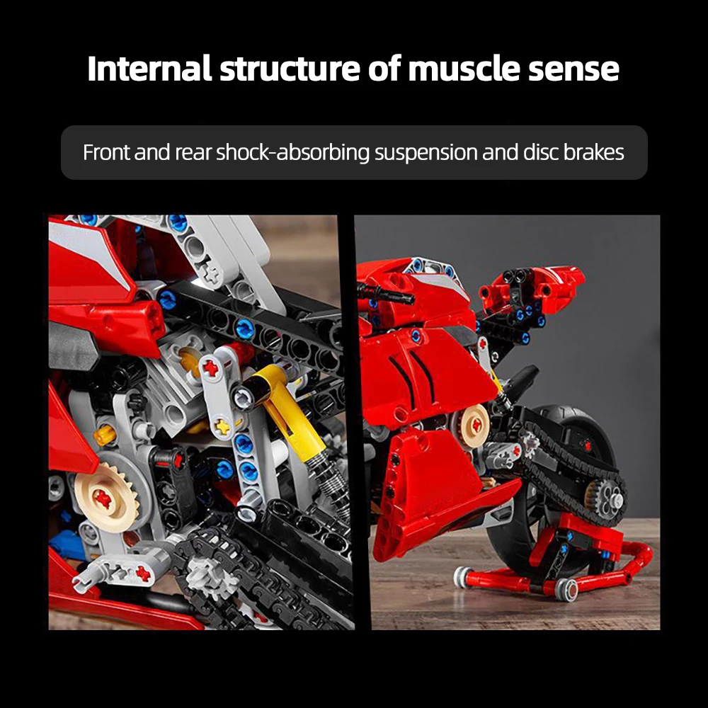 Motorcycle Red Building Blocks Kit, Realistic Bike Model Set 646 Pieces, Collectible Building Kit for Kids or Adults with box