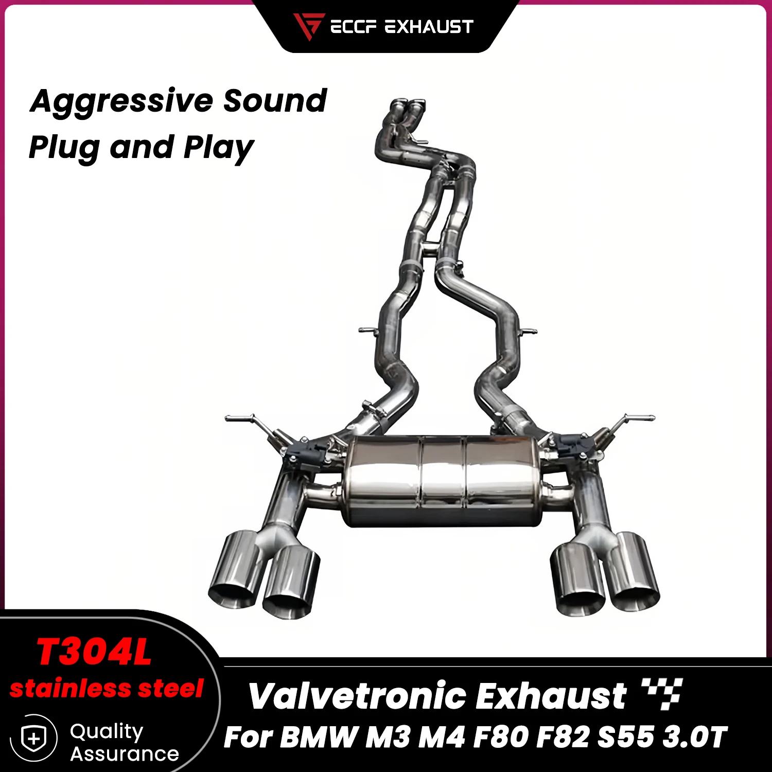 

Sporty Valvetronic Stainless Steel Catback Exhaust for BMW M3 M4 F80 F82 S55 3.0T Freely Adjustable Sound Control