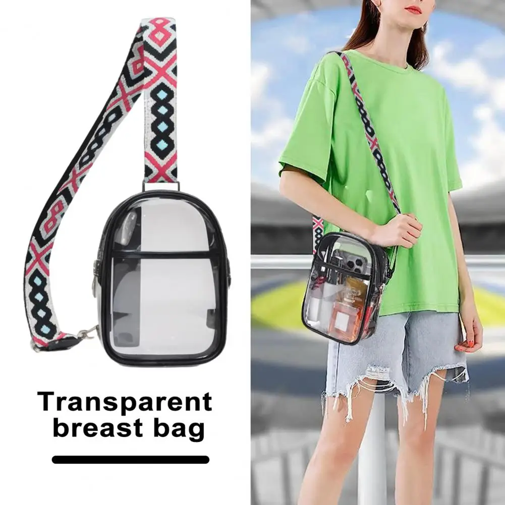 

Clear Crossbody Bag With Boho Shoulder Strap Stadium Approved Clear Purse Bag Waterproof Phone Glasses Bag Women Chest Bag