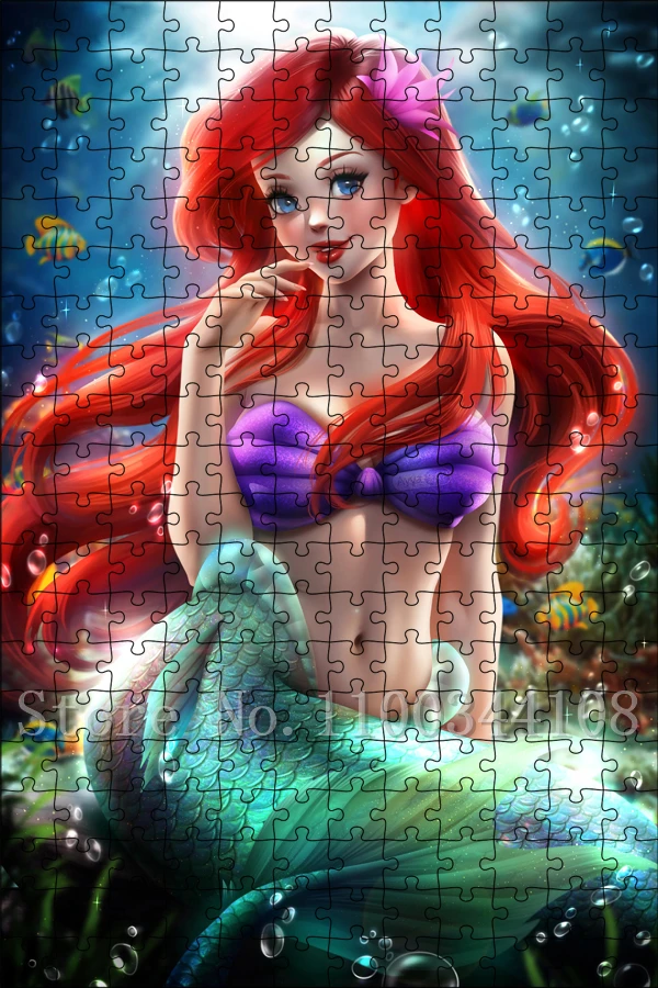 Teka-teki Jigsaw Putri Duyung Kecil 300/500/1000 Buah Teka-teki Kertas Ariel Putri Disney untuk Orang Dewasa Mainan Rakitan Dekompresi