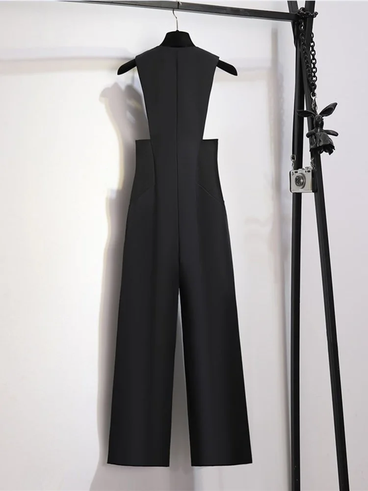 Elegant Style Women Jumpsuits Summer 2025 Vintage Black Office OL Lady Slim Fit Sleeveless Ladies Clothes Fashion Jumpsuit Trend