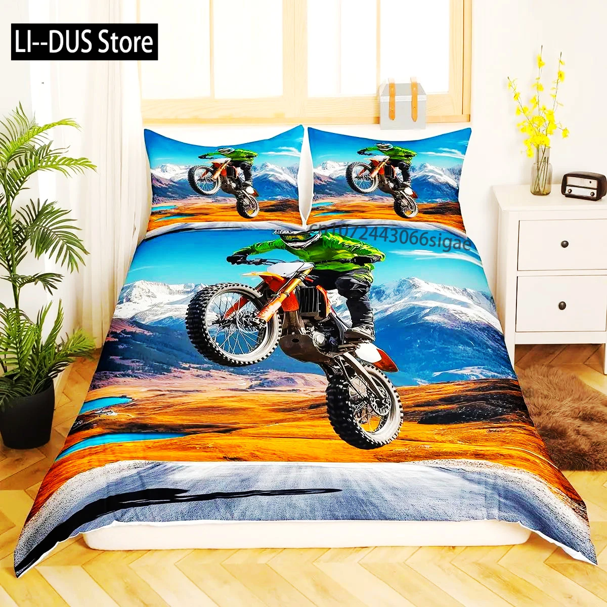 

Bicycle Rider Duvet Cover Toddler Size For Kids,Mountain Bike Bedding Set For Teens Adults,Watercolor Quilt Cover