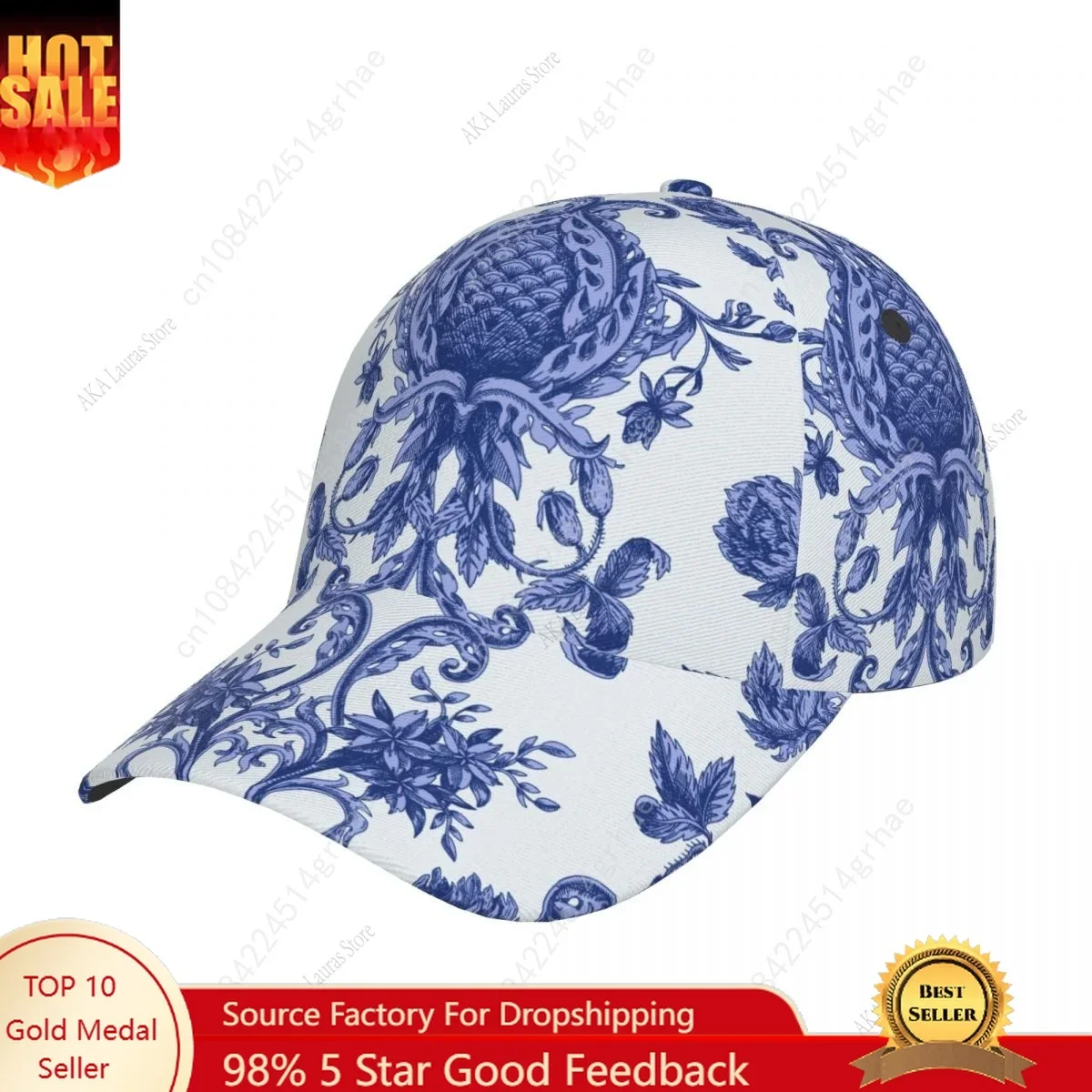 

Vintage Baroque Flowers Women and Men DIY Print Text Design Cap Summer Sun Hat Unisex Wholesale