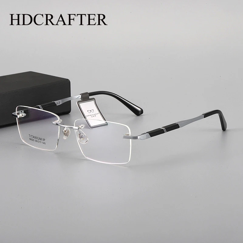 HDCRAFTER-Gafas de titanio sin montura Vintage para hombres y mujeres, montura de anteojos recetados para miopía óptica, gafas de alta calidad