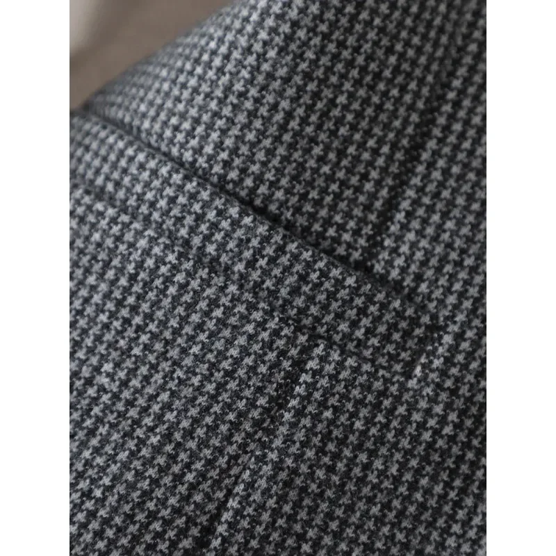 Blazer à carreaux gris abricot pour femme, veste formelle pour femme, manches longues, bouton unique, manteau de travail d'affaires pour femme