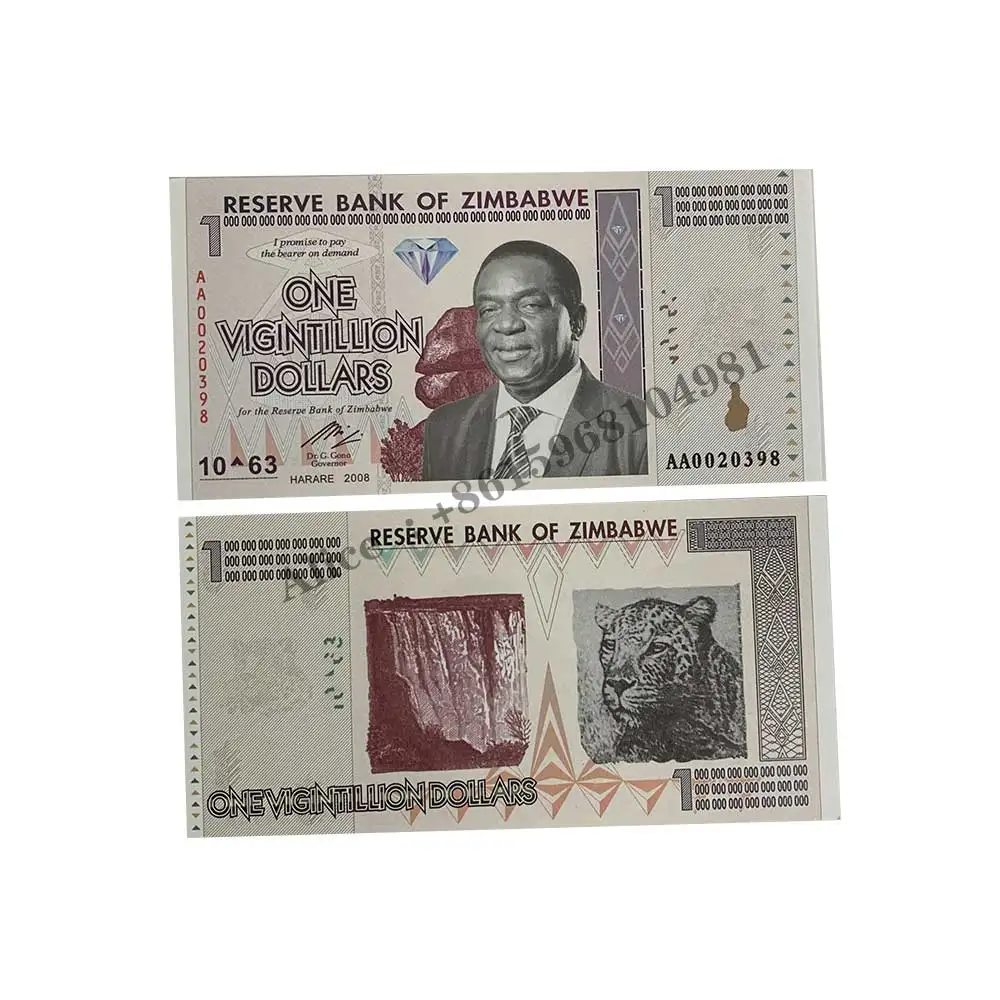 Zimbabwe One Vigintillion Dollars Banknote Paper Running Serial Number with UV Anti-counterfeit for collection Gift