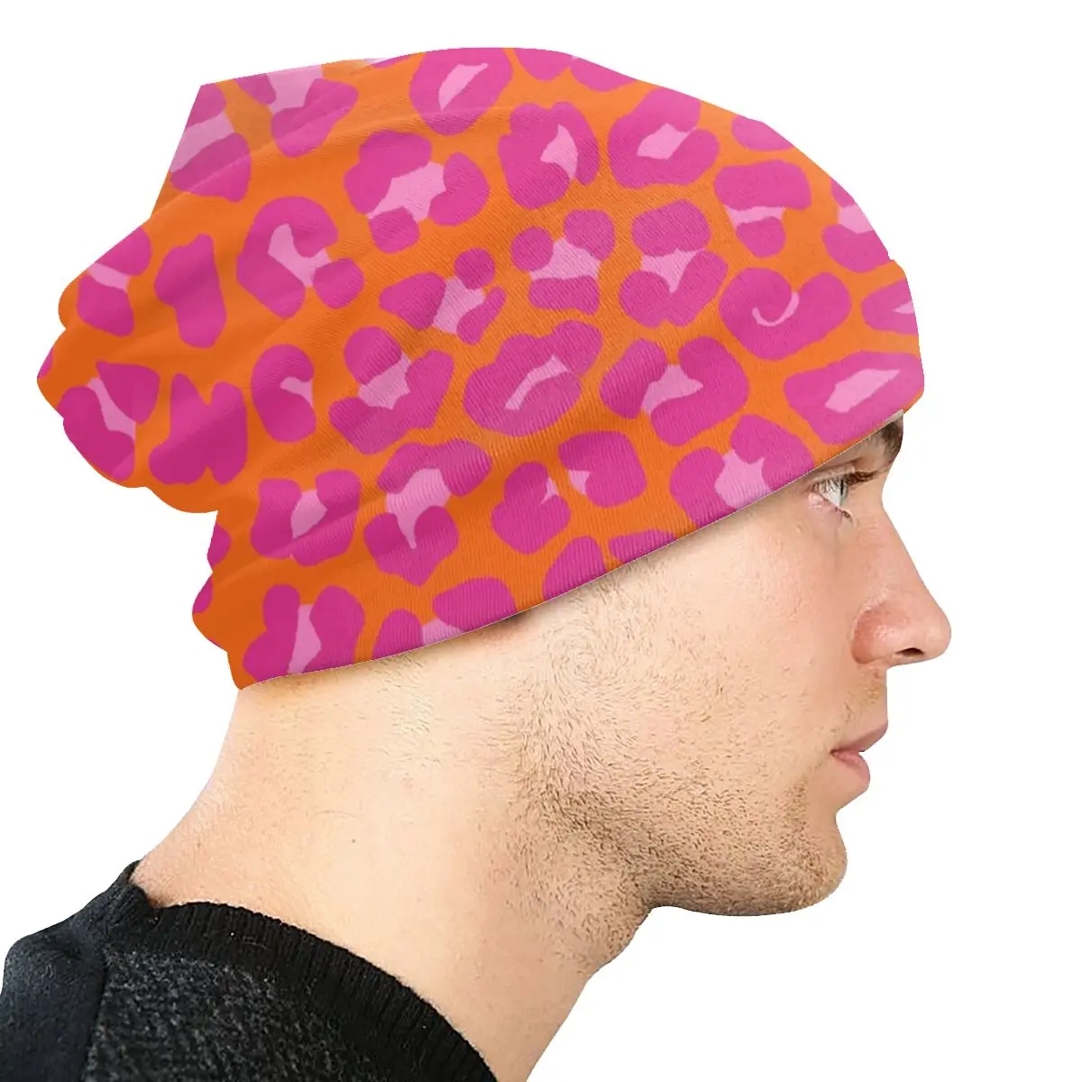 Orange And Pink Leopard Spots Print Caps Hip Hop Adult Outdoor Skullies Beanies Hat Spring Warm Dual-use Bonnet Knitting Hats