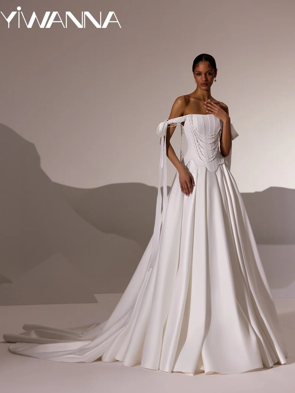 

2026 Elegant Satin Wedding Dress With Corset Chain Tassel Bridal Gown Customized White Classic A-line Long Dresses For Bride