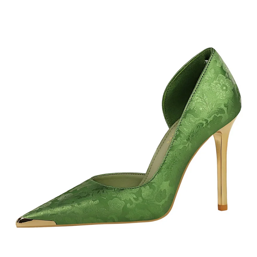 BIGTREE Shoes Blue Red Wedding Women Pumps New Metal Pointed Toe Soft Silk Fashion Stiletto High Heels Party Ladies Office Shoes