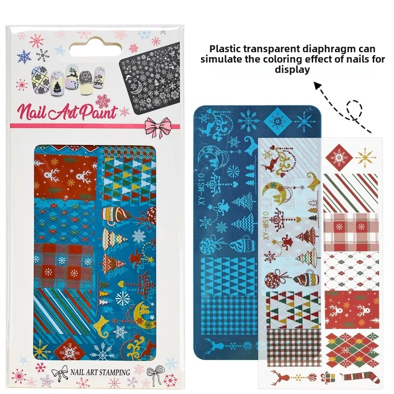 Cartoon Nail Stamping Plate Winter Cute Christmas Penguin Snowman Snowflake Leaf Nail Printing Stencil Templates Manicure Tools