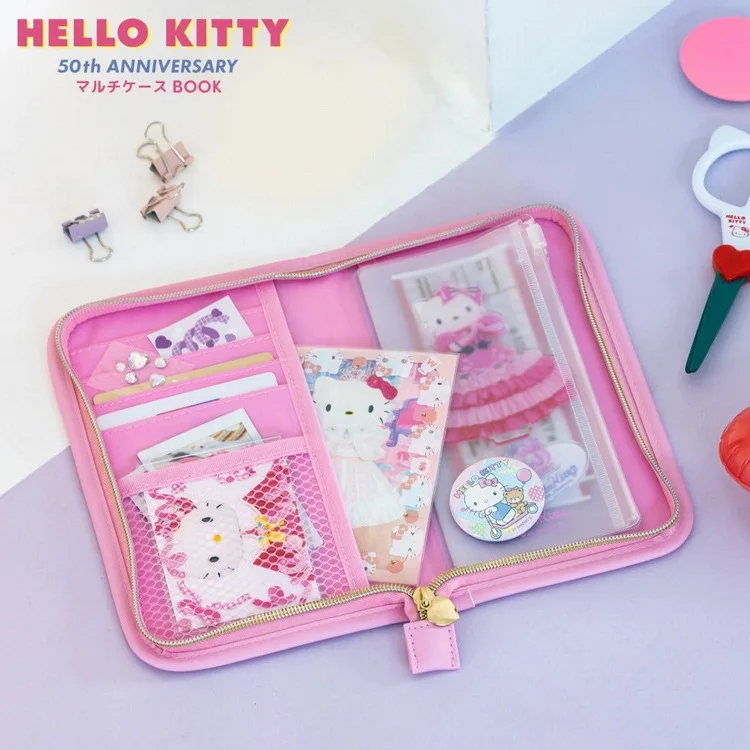 Nuevo Hello Kitty 50 aniversario viaje portátil multicapa pasaporte bolsa moneda tarjetero documento billete cubierta protectora regalo