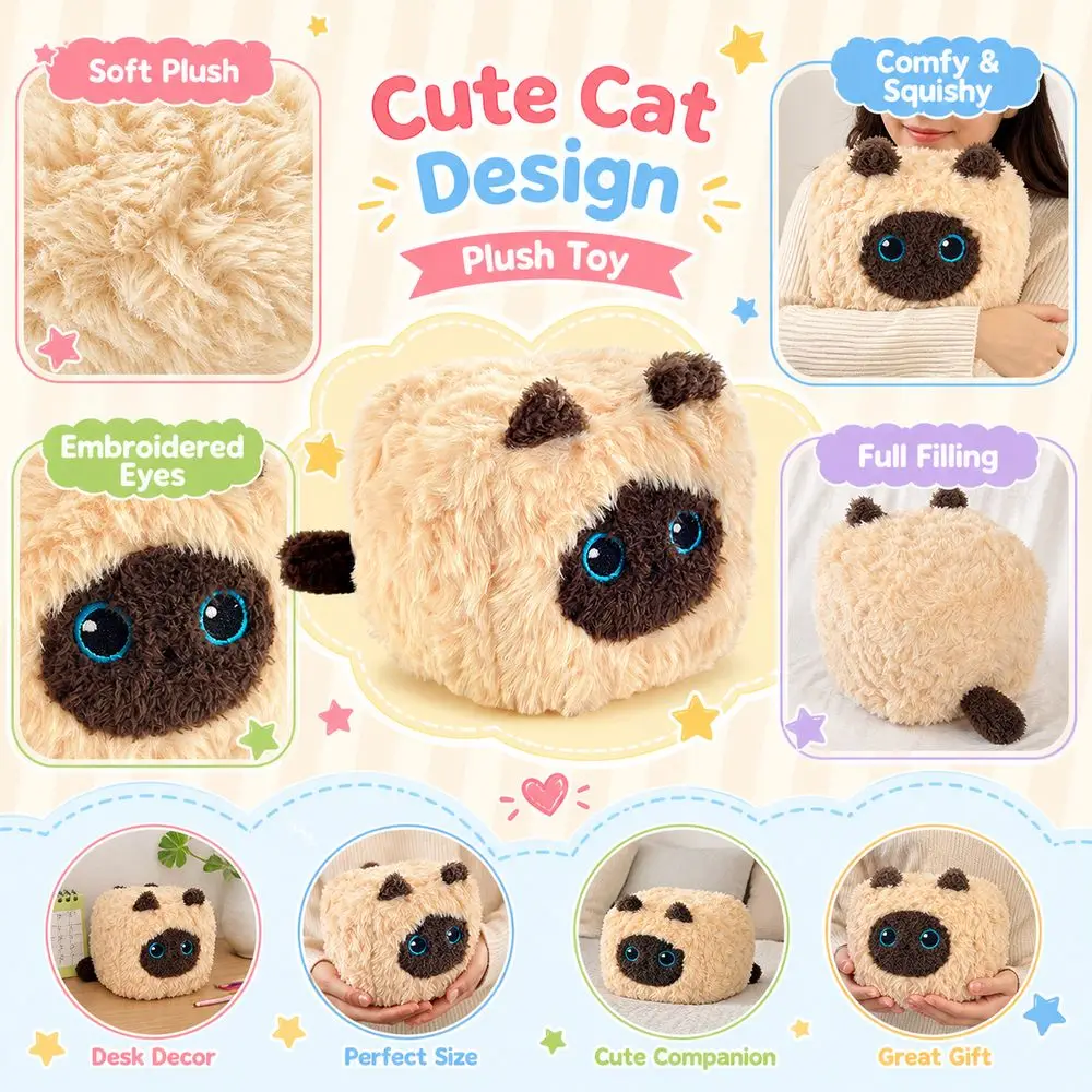 Cute Style PP Cotton Siamese Soft Fluffy Square Cat Shape Cat Bread Series Cube Cat Pillow Home Decoration