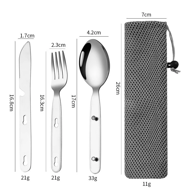 3pcs/set Folding Spoon Fork Knife 304 Stainless Steel Portable Pocket Tableware with Storage Box for Outdoor Camp Picnic Travel view 4