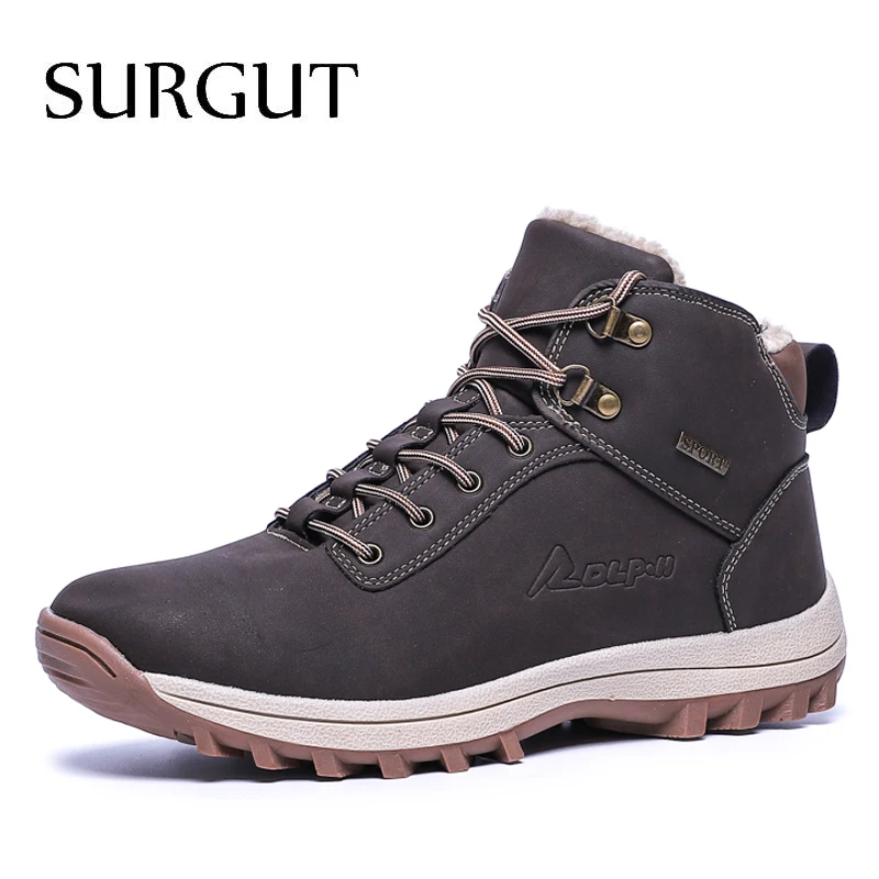 

SURGUT 2024 Fashion Winter Snow Boots For Men Male Casual Shoes Adult Quality Rubber High Top Super Warm Plush Warm Ankle Boots