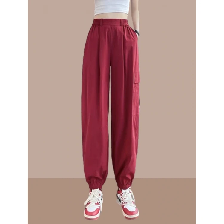 

Женские брюки с высокой талией из ледяного шелка, быстросохнущие, тонкие, для работы и повседневной носки, весна-осень, летняя новинка