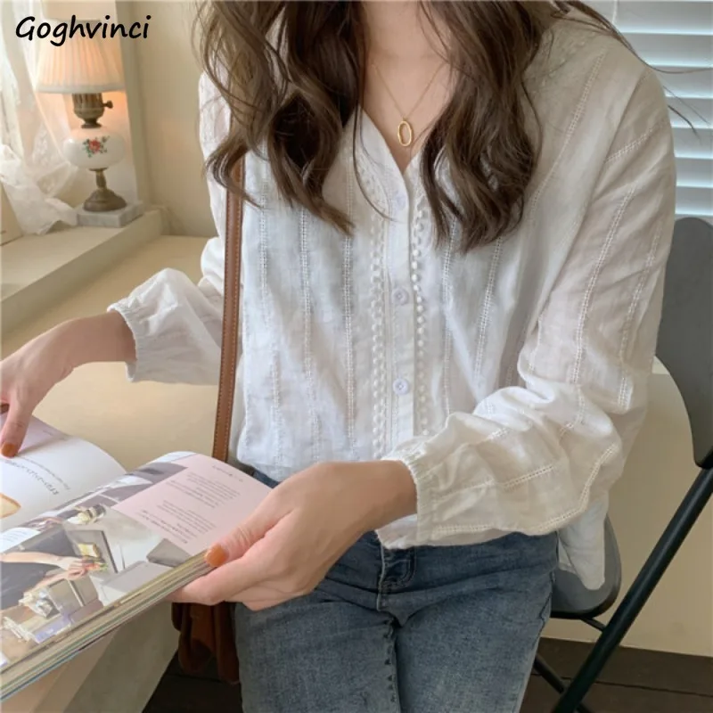 S-3XL Shirts Women Solid V-neck Ins Korean Fashion Casual All-match Streetwear Popular Classic Gentle Trendy Harajuku Spring