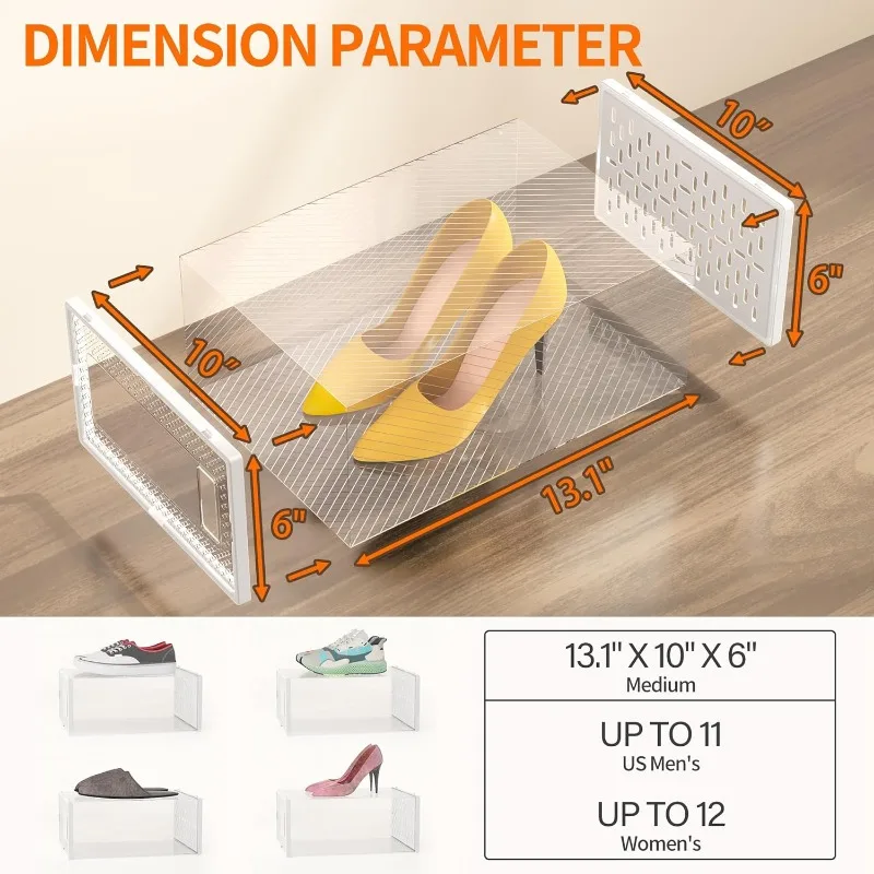 Cajas de zapatos transparentes apilables, contenedores de almacenamiento de zapatos de plástico transparente para organización de armario, 12 paquetes