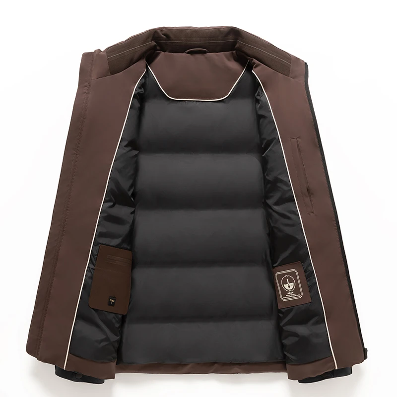 Basic Style Men White Duck Down Coat Winter Warm Puff Jackets Navy Black Thermal Lightweight Outerwear Essential Collection