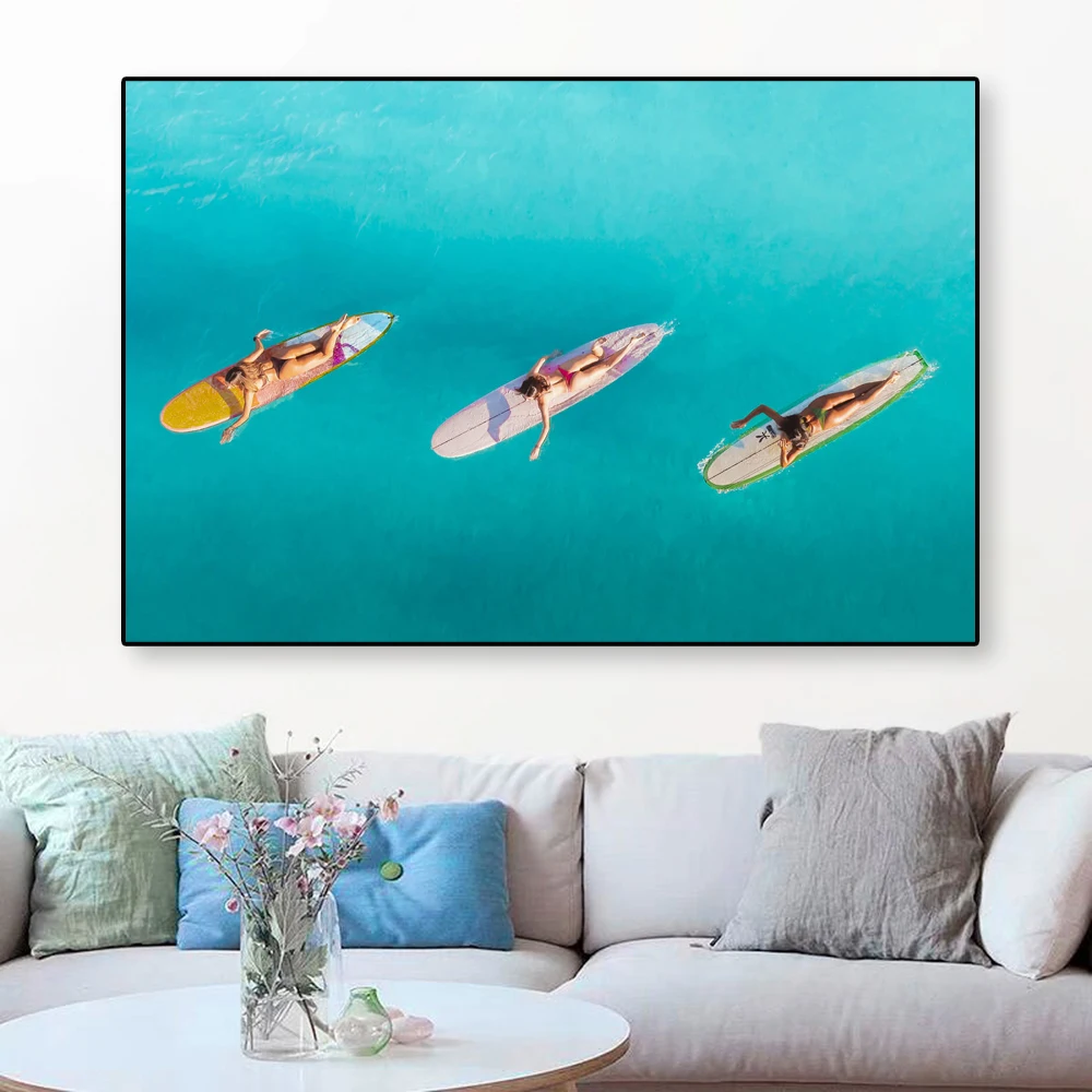 Modern Home Decor Landscape Poster Tropical Blue Sea Beach Prints Waikiki Sands Hawaii Beach Canvas Painting Hot Surf Pictures