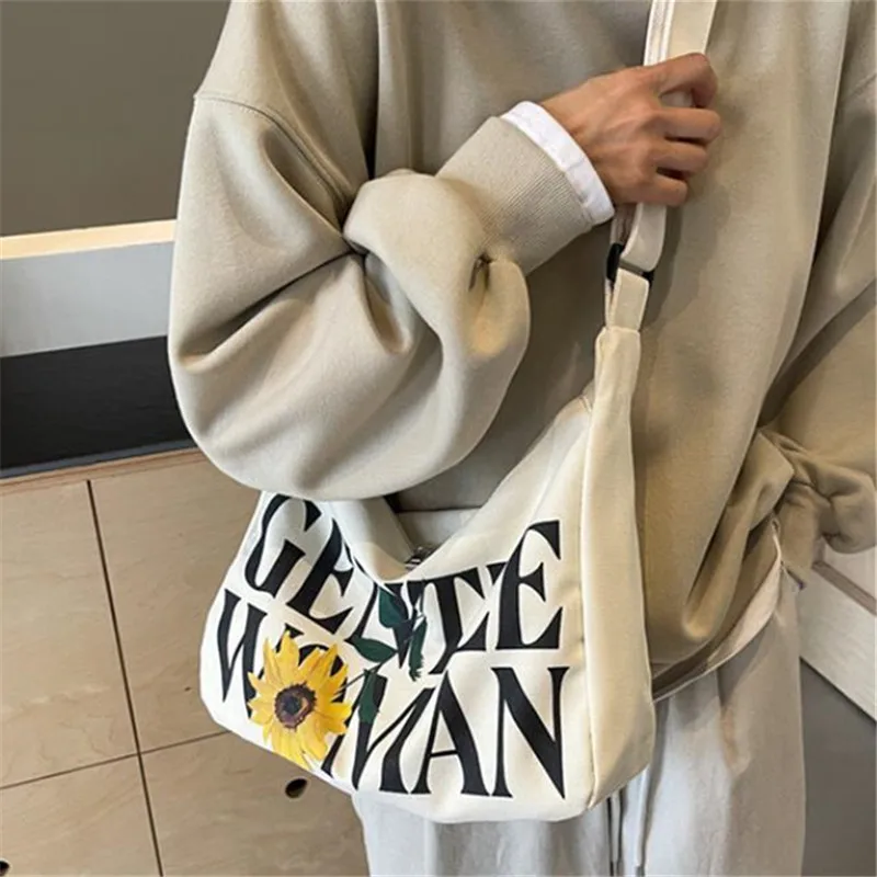 Encrypted Padded Letters Canvas Bag Fashionable Gentlewoman Shoulder Bag Chic Pattern Daily Use Work Travel Women Messenger Bag