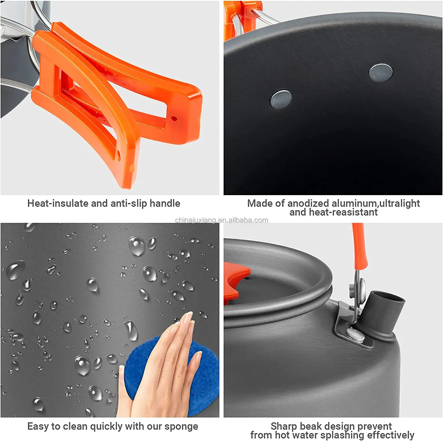 야외 캠핑 조리기구 휴대용 3개 세트 요리 냄비 1개 프라이팬 1개 가족용 주전자 1개 항공 Dluminum