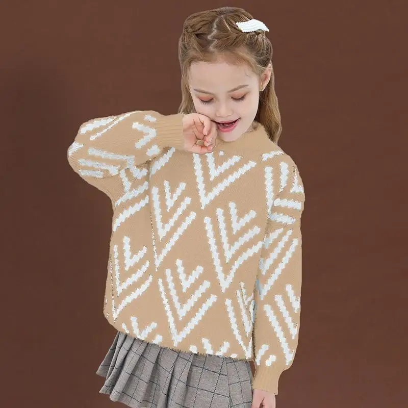 

Girls Sweater Thickened Autumn and Winter Fashionable and Good-looking Children's Knitted Sweater Girls Top Sweet and Cute