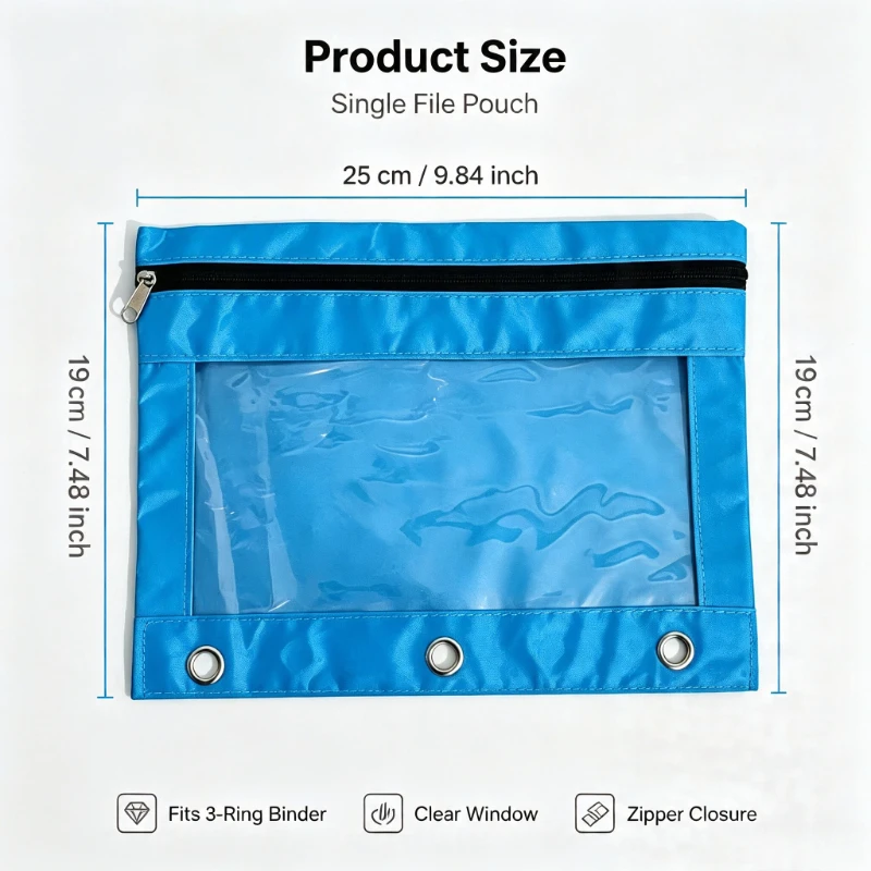 6pcs 3-Ring Binder Pencil Case, Zippered Pencil Case with Transparent Window, Large Capacity Portable Pencil Case, Oxford Cloth