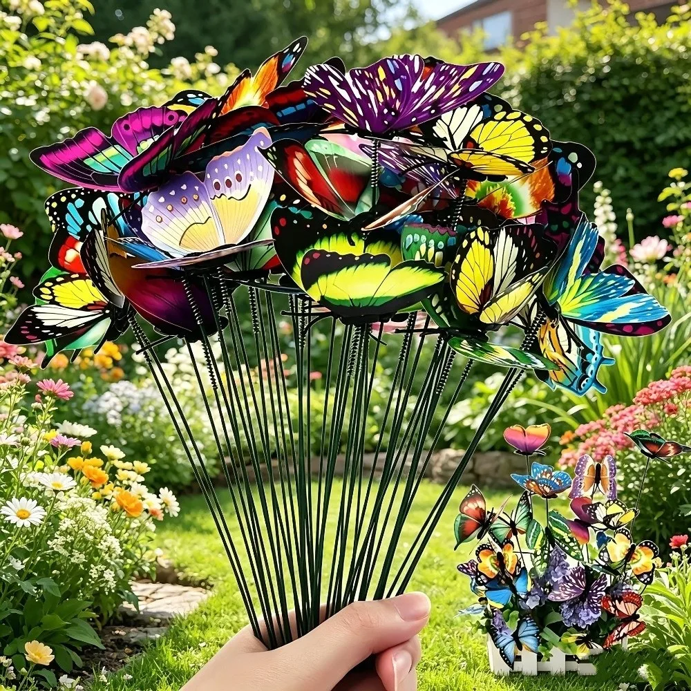 10pcs Gifts Colorful Butterfly Stakes Ornaments Plant Plug Artificial Butterfly Sweet Butterfly Decor Outdoor Garden