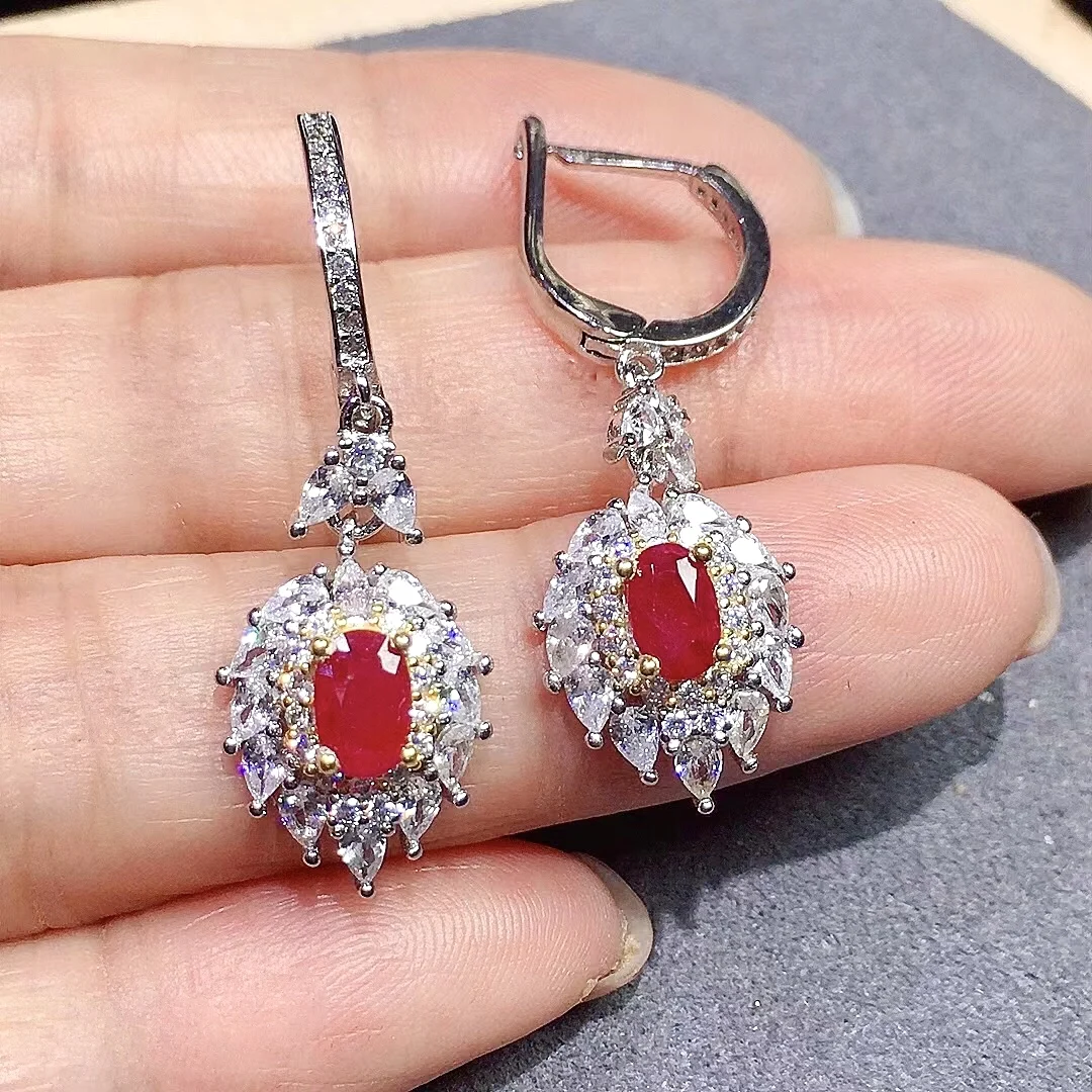 

Серьги-капли из 100% настоящего рубина для свадьбы, 4 мм * 6 мм, серьги с рубином I класса, твердое серебро 925 пробы, рубиновые вечерние украшения, подарок для девочки