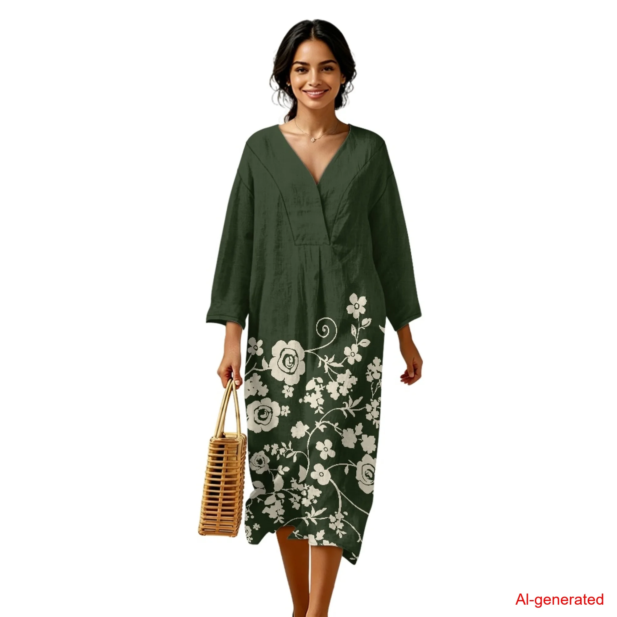 

INSTANTARTS Women's Linen Loose Dress White Floral Womens Linen Summer Dress Flowy Loose Fit Tunic Dress Beach Sundress S-3XL