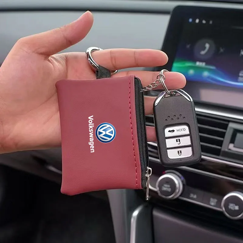 Leather Car Key Bag Coins Wallet Mini Card Pouch Auto Interior For Volkswagen VW RLine R GTI Golf Amarok Phaeton Teramont Tiguan