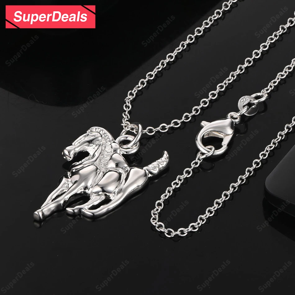 

SuperDeals 925 Sterling Silver Horse Pendant Necklace 16-30 Inch Chain Men Fashion Classic Trendy Jewelry Christmas Party Gift